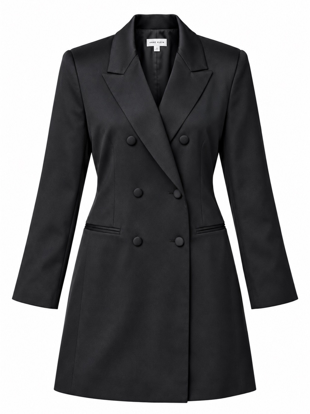 The Drop Black Double-Breasted Tailored Longline Blazer Dress
